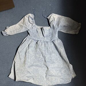 Puff Sleeve Denim Dress in Faded Blue